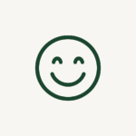 Simple green smiley face with closed eyes on white background.