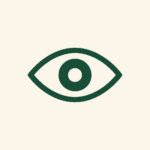 Simple green eye icon on a cream background.